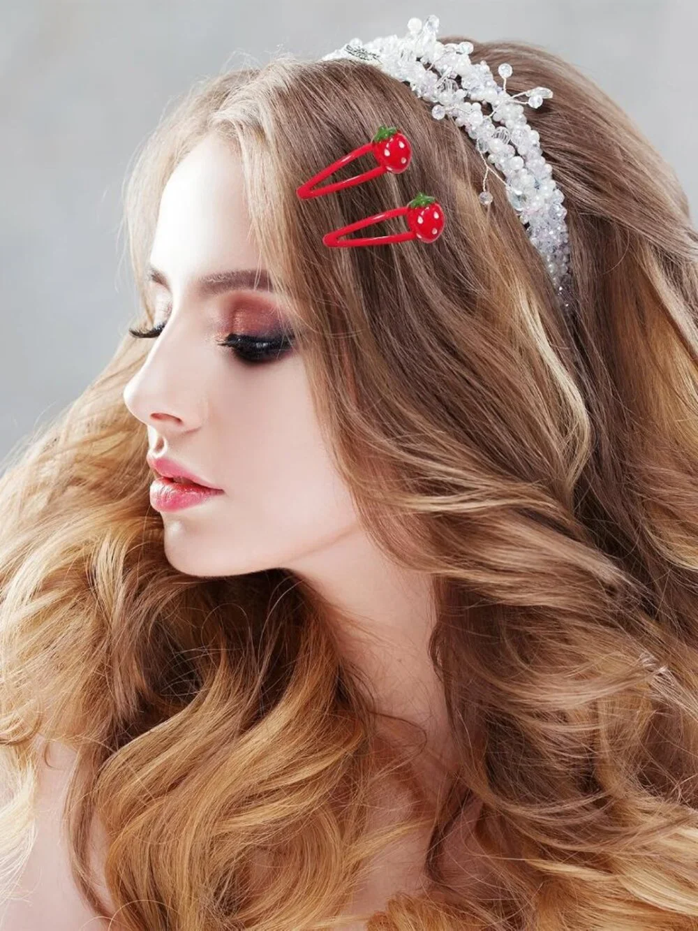 Strawberry Hair Clip - 4Pcs Red Metal Snap Fruit Hair Clips Hair Barrettes Cute